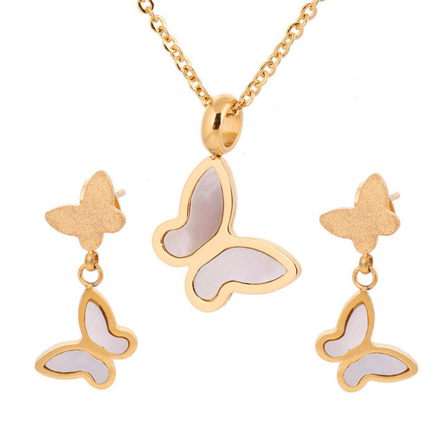Romantic Butterfly Necklace + Earring Jewelry Sets