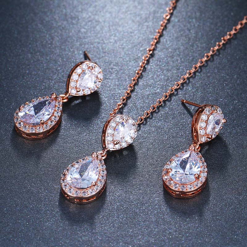 Luxury Double Drop Water Zirconia Jewelry Sets
