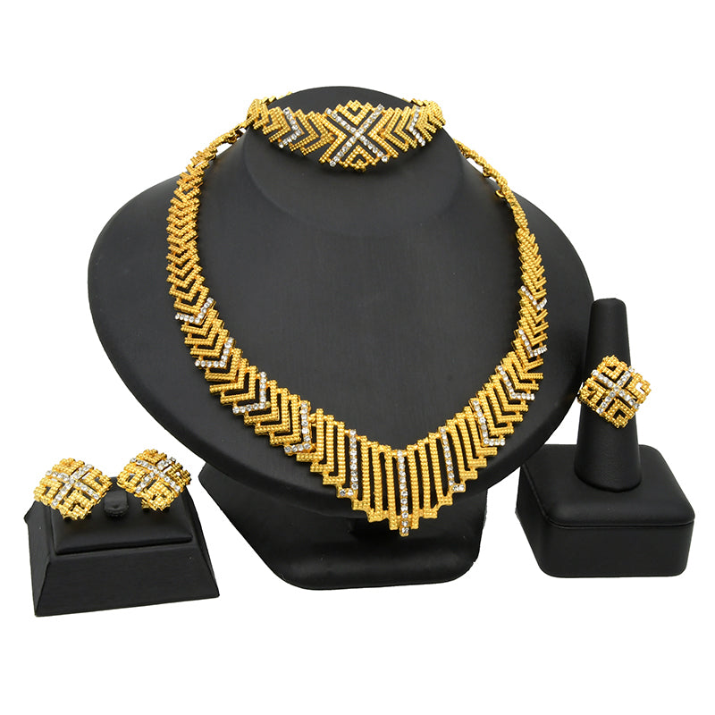 Indian Gold Plated   Wedding Dubai Choker Necklace Bracelet Earring Ring  Set