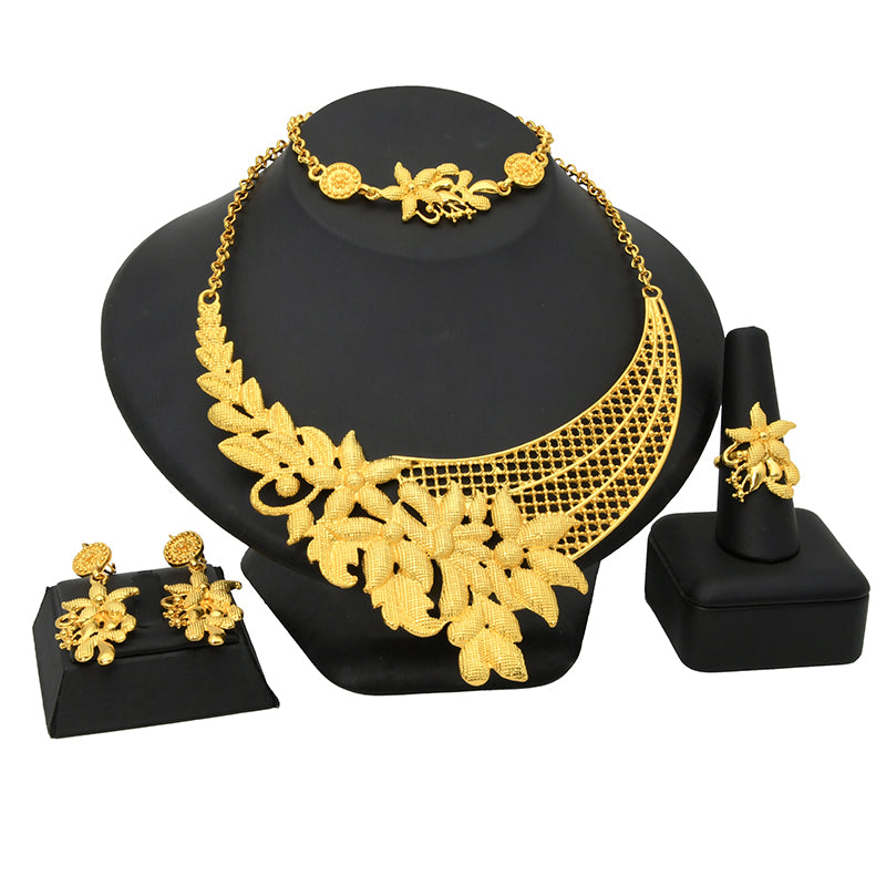 Indian Gold Plated   Wedding Dubai Choker Necklace Bracelet Earring Ring  Set