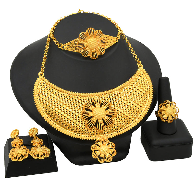 Indian Gold Plated   Wedding Dubai Choker Necklace Bracelet Earring Ring  Set