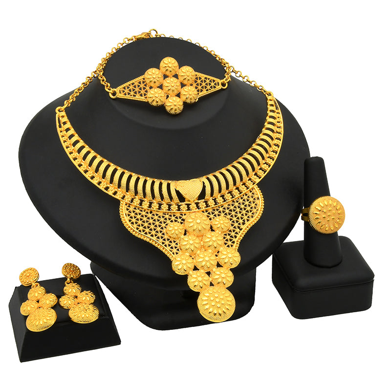 Indian Gold Plated   Wedding Dubai Choker Necklace Bracelet Earring Ring  Set