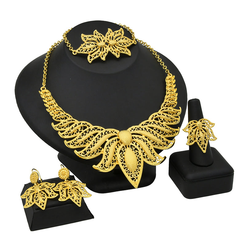 Indian Gold Plated   Wedding Dubai Choker Necklace Bracelet Earring Ring  Set