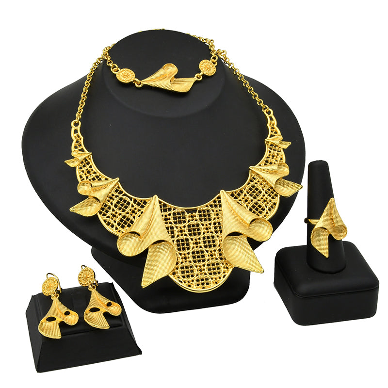 Indian Gold Plated   Wedding Dubai Choker Necklace Bracelet Earring Ring  Set