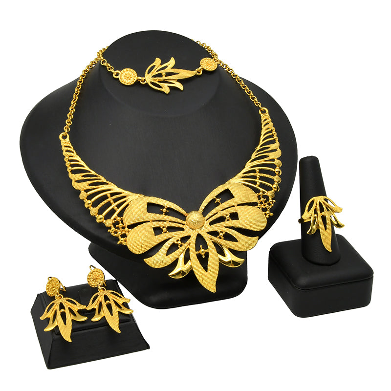 Indian Gold Plated   Wedding Dubai Choker Necklace Bracelet Earring Ring  Set