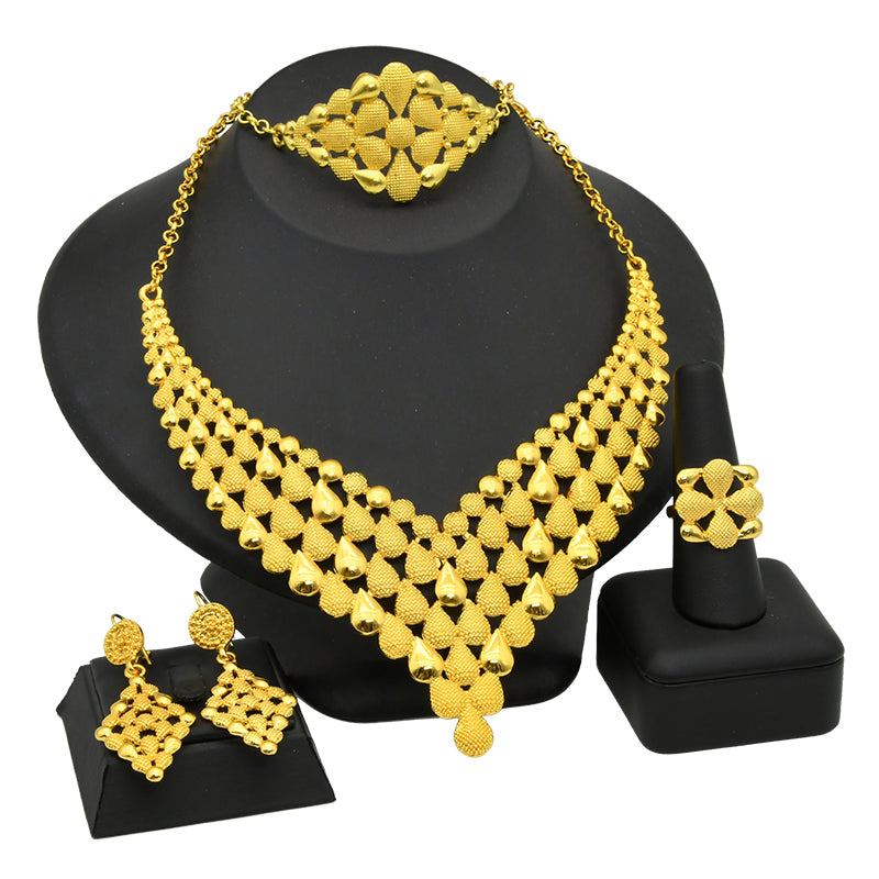 Indian Gold Plated   Wedding Dubai Choker Necklace Bracelet Earring Ring  Set
