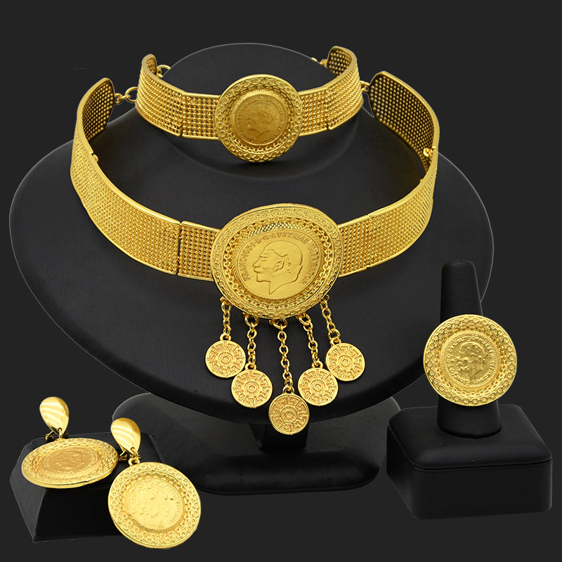 Ethiopian Coin Big Necklace Earrings Bracelets Rings Set