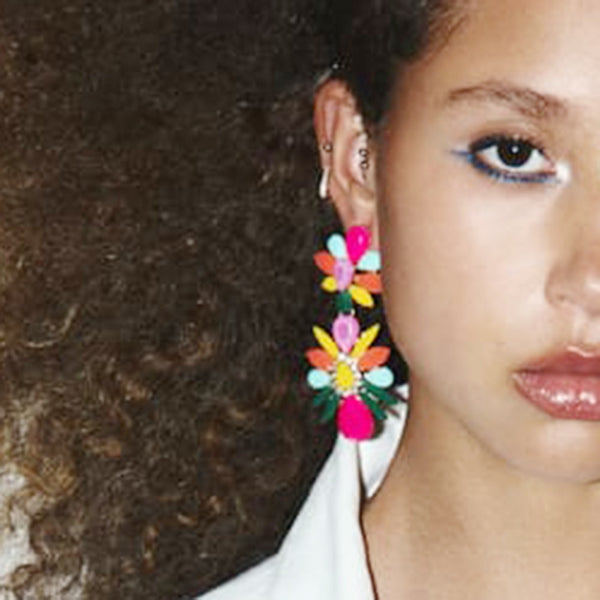 Pendientes colgantes grandes geométricos de cristal colorido de moda bohemia para mujer