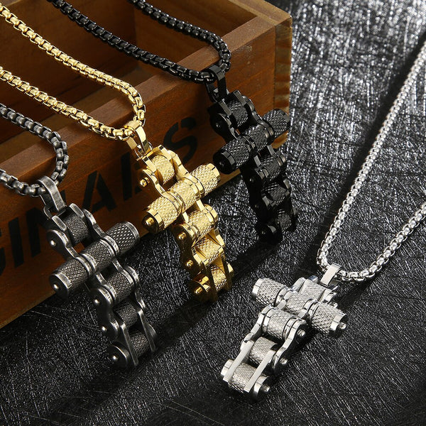 Collar con colgante de cadena de bicicleta de acero inoxidable macizo para hombre