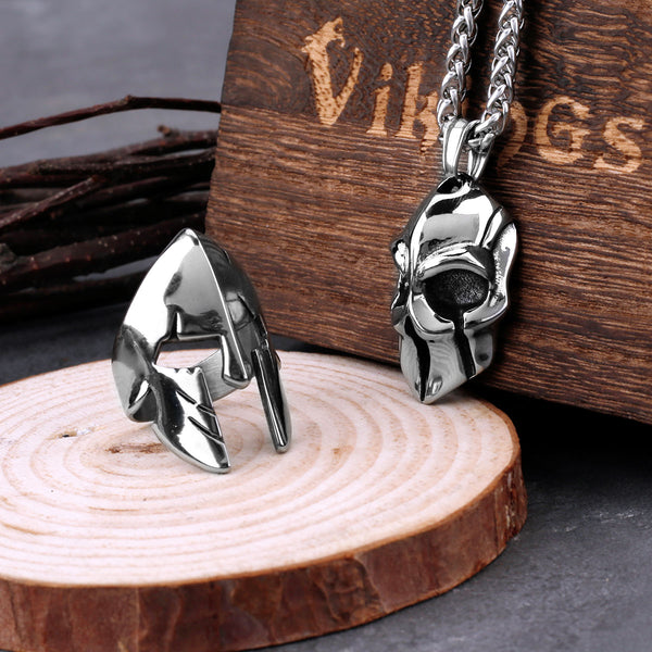 Anillo de casco espartano de acero inoxidable para hombre, anillo clásico griego antiguo.