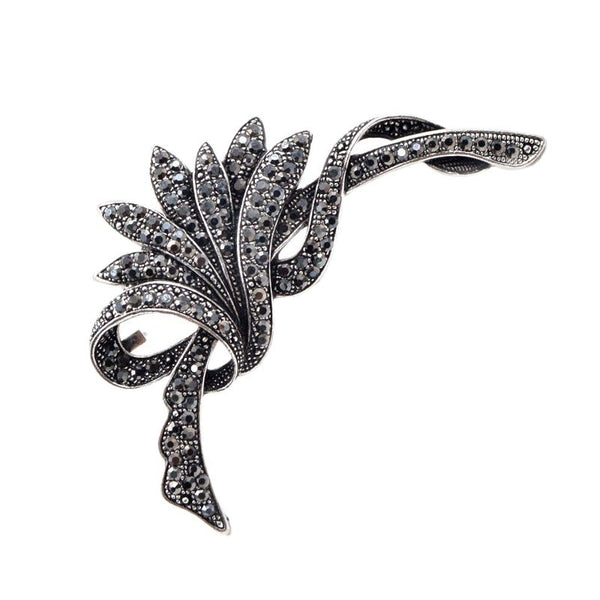 Rhinestone Black Flower Brooches for Women