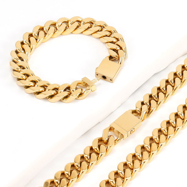 Cadena de eslabones cubanos con bordillo dorado de hip hop para hombres y mujeres