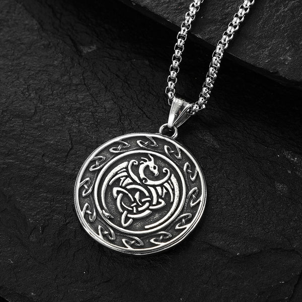 Collar vintage con colgante de dragón vikingo de acero inoxidable