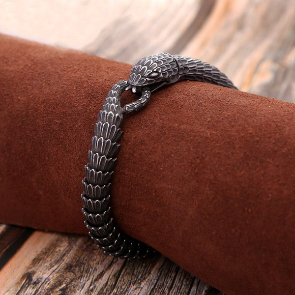 Pulsera de serpiente vikinga de acero inoxidable vintage de moda, pulseras de animales creativas de motociclista punk