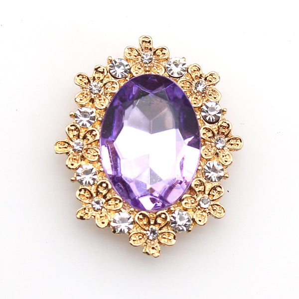 Lote de 10 botones ovalados de aleación de diamantes de imitación de 25 x 30 mm, chapados en oro, para manualidades y accesorios de ropa.