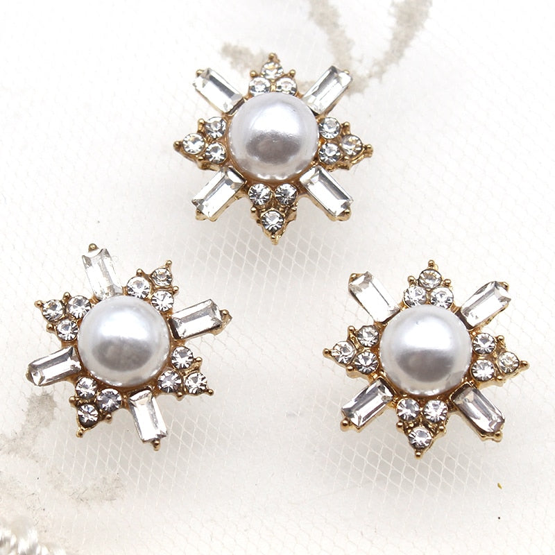Shiny 10Pcs/Lot Of Alloy Pearl Flower Shaped Flat Back Decorative Button