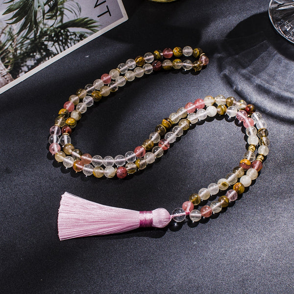 Collar de 108 cuentas de turmalina sandía de 8 mm