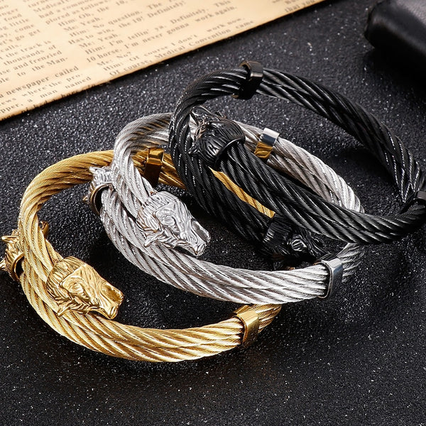 Gold Plated Wolf Head Shape Bangle for Men