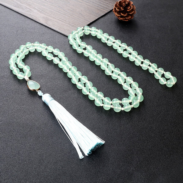 Collar bohemio de cuentas de moda, 108 Mala, 8 mm, colgantes de piedra natural, collar con dijes