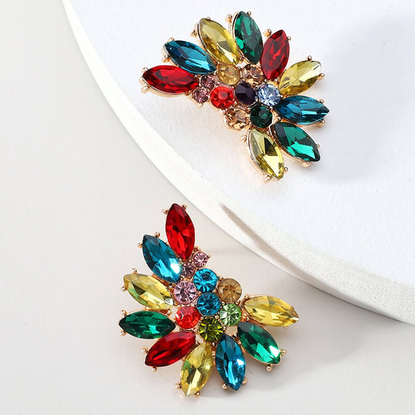 Pendientes grandes geométricos de cristal colorido de moda vintage para mujer