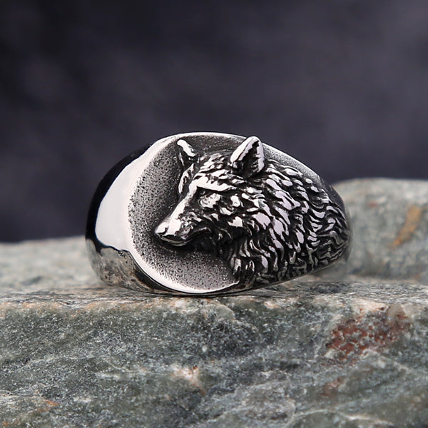Nuevo anillo creativo con cabeza de lobo vikingo para hombres y mujeres