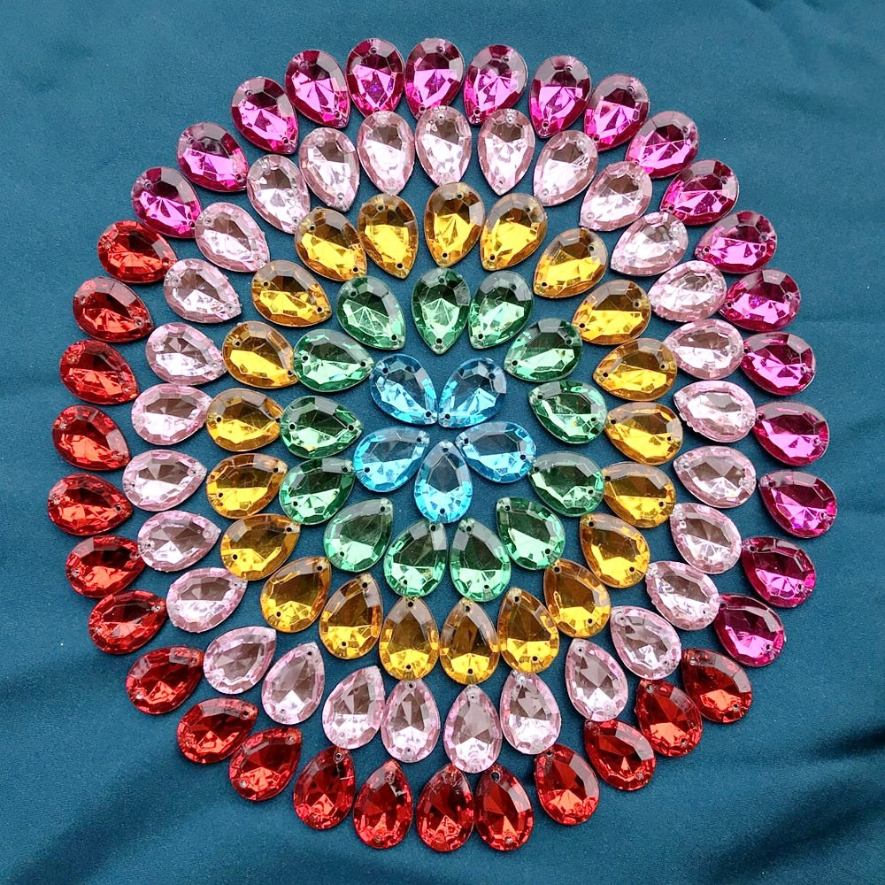 200PCS Mixed Colors Acrylic Button Drop-Shaped Sewing Rhinestones DIY Crafts