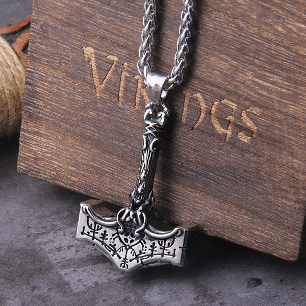 Collar con amuleto de runas escandinavas Mjolnir, martillo de Thor, vikingos nórdicos