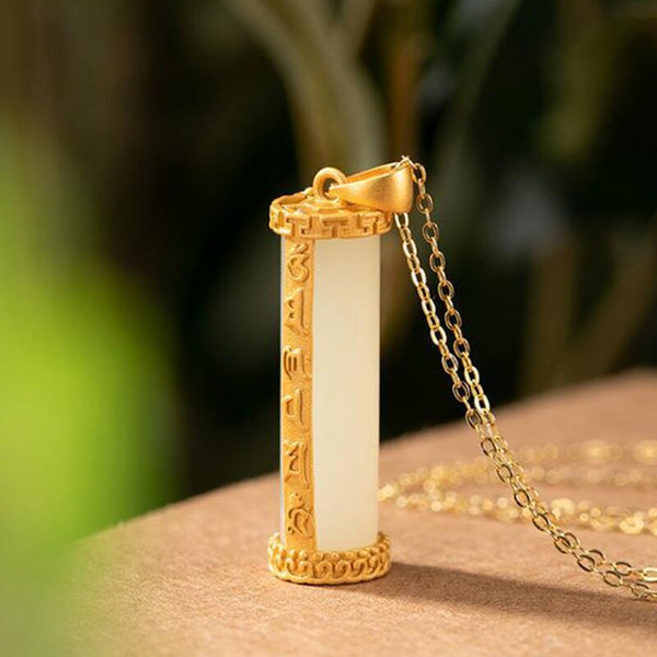 Collar con colgante de columna de jade blanco hetiano natural original