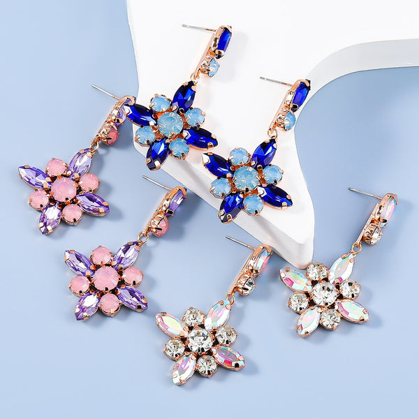 Pendientes geométricos de metal con diamantes de imitación para mujer
