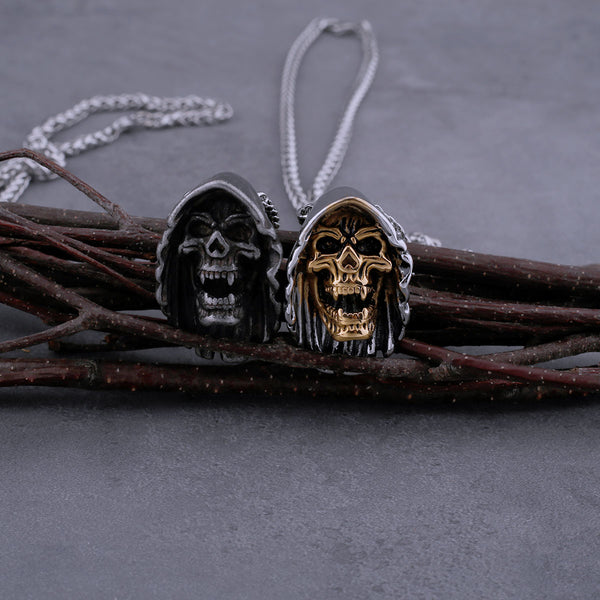 Collar de calavera de acero inoxidable con capa fantasma para hombre, colgante punk hip-hop con personalidad de alta gama