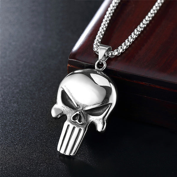 Collar con colgante de calavera de Punisher, estilo gótico, estilo punk, hip hop, de acero inoxidable.
