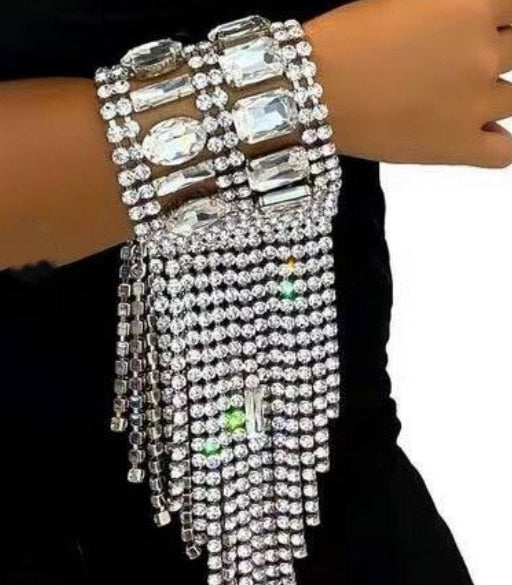 8.5cm Width Stunning Square Topaz Strass Tassel Bracelet for Women