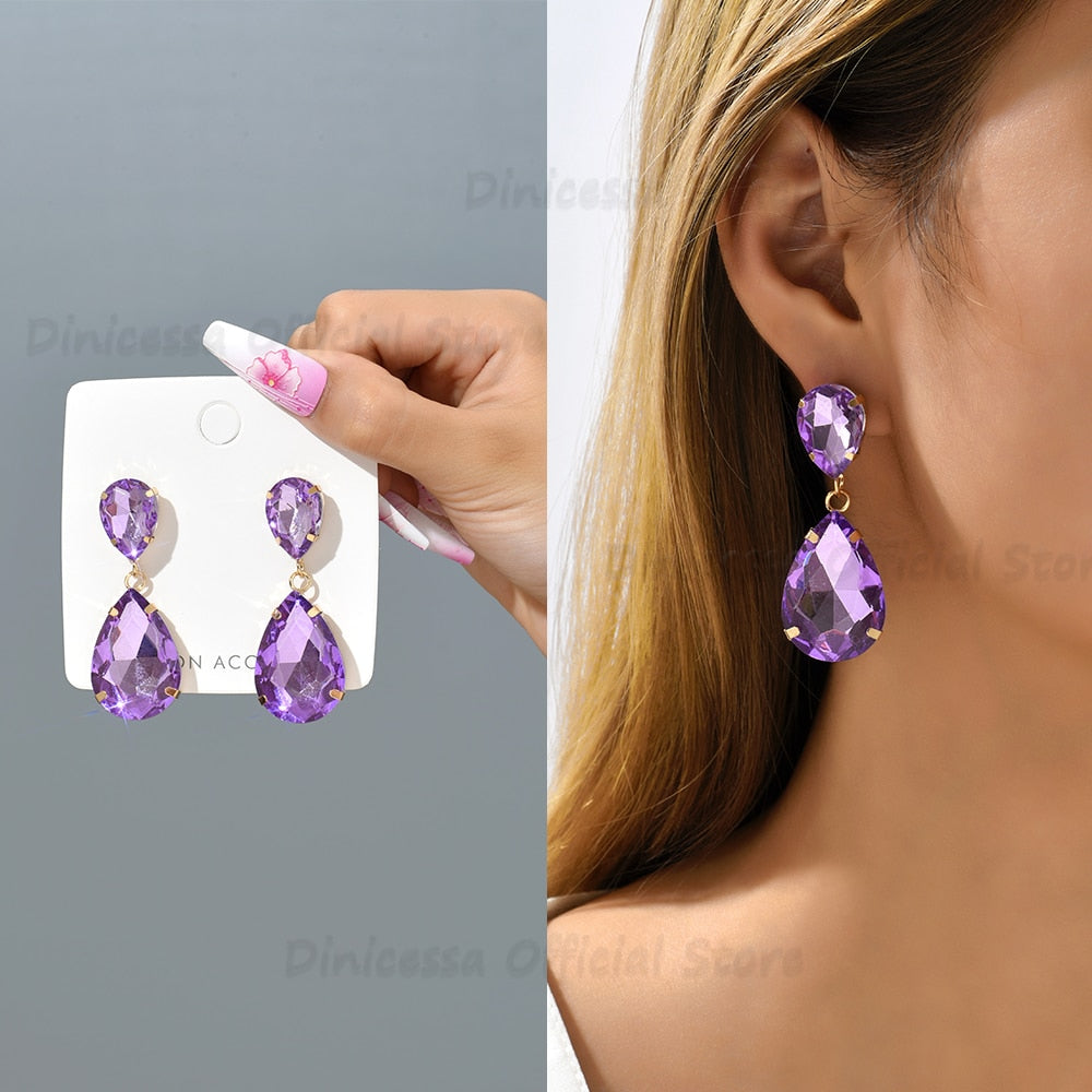 Fashion Water Drop Glass Dangle Earrings For Women