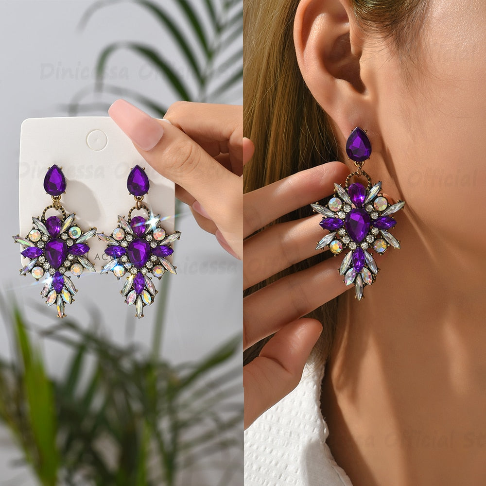 African Exaggerated Sparkly Crystal Dangle Drop Earrings For Women