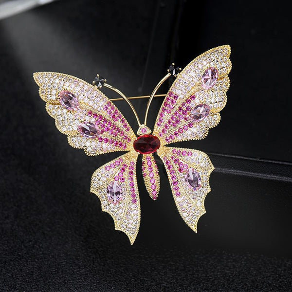 Copper Inlaid Cubic Zirconia Lovely Temperament Butterfly Brooch Fashion Women's