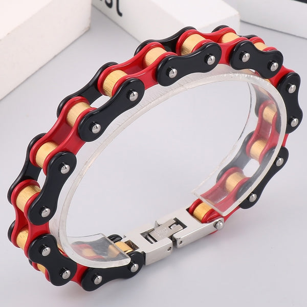 Pulsera clásica de motociclista para hombre, de acero inoxidable rojo, con cadena de motociclista.