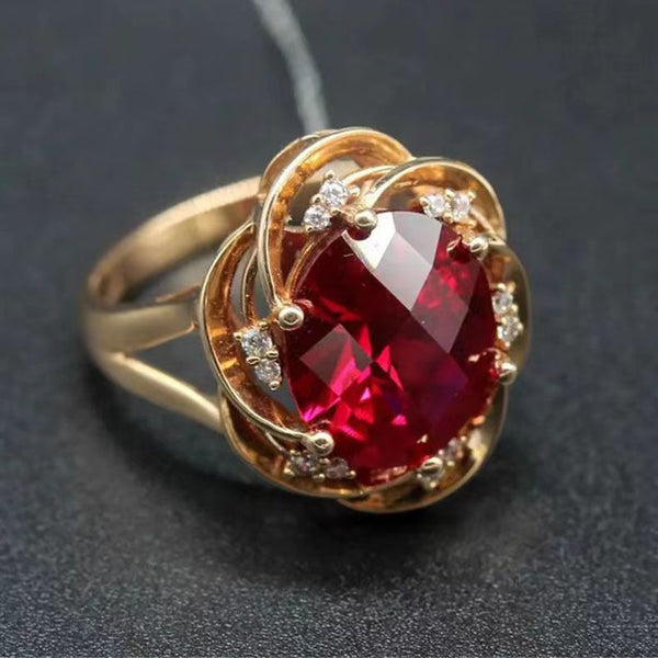 Anillos de rubí con incrustaciones de flor en oro rosa de 14 quilates y oro púrpura 585 para mujer