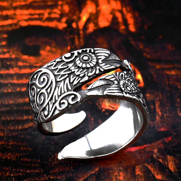 Anillo vintage de Odín Ravens para hombre, con apertura ajustable, de acero inoxidable nórdico, con nudo celta, vikingo.