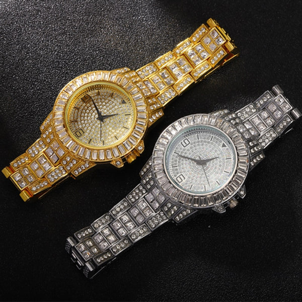 Full Diamond Watch For Men Hip Hop Ice Out Stainless Steel Watches