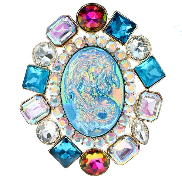 Broches de sirena ovalados con diamantes de imitación para mujer