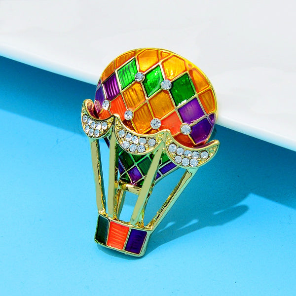 Enamel Hot Air Balloon Brooch Pin Rhinestone Fashion Sweater Jewelry