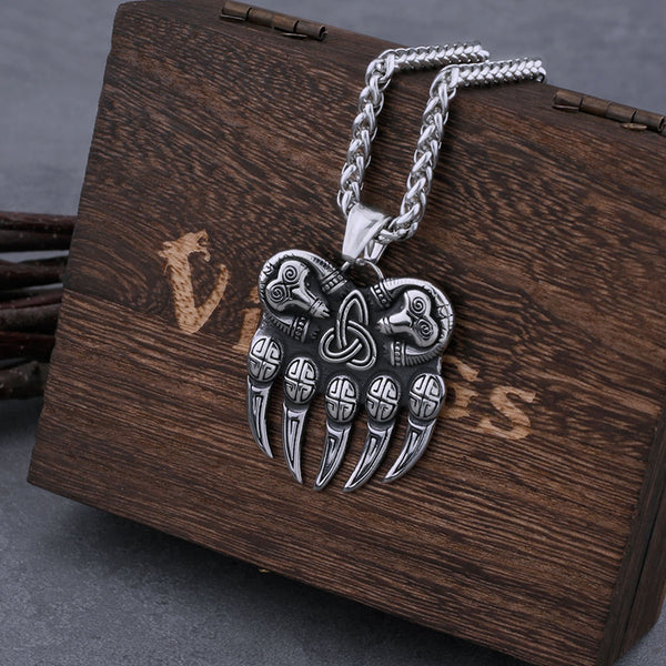 Collar nórdico vikingo con garra de oso de acero inoxidable para hombre, amuleto con nudo celta, colgante de animal