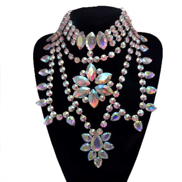 Stunning AB Gemstone Big Pendant Women Gold Necklace