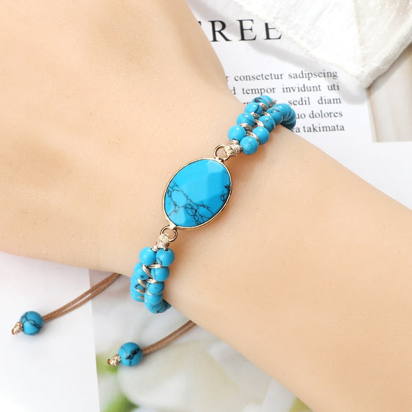 Pulseras de cuentas de piedra howlita azul natural para mujeres y hombres