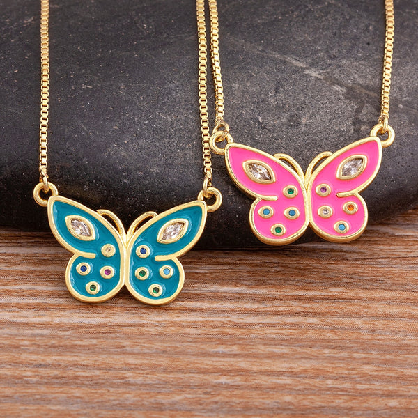 Collar bohemio de mariposa con circonitas y cristales esmaltados en 4 colores para mujer