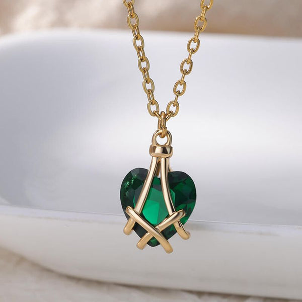 Goth Heart Necklace For Women Bohemia Red Blue Green Zircon Stone Heart Pendant