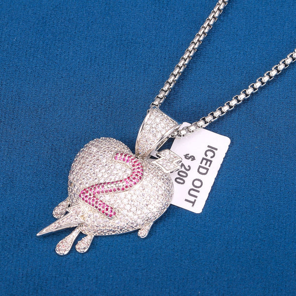 New Hip Hop Luxury Microinlaid Zircon Lightning Heart Pendant With Chain