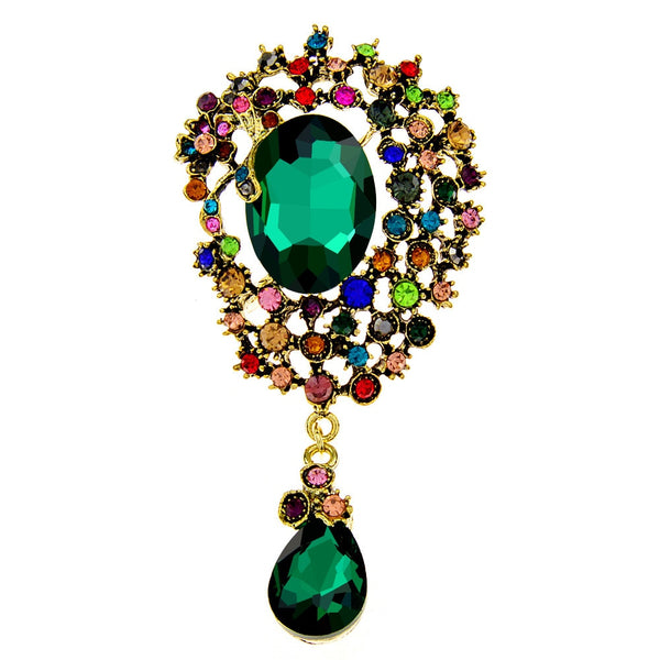 Broches vintage grandes de cristal con forma de gota de agua para mujer