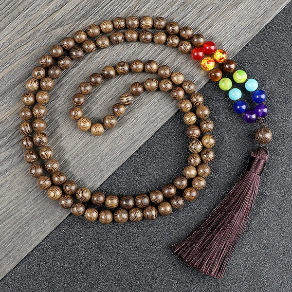 Collares de 108 cuentas de madera con borlas para mujeres y hombres