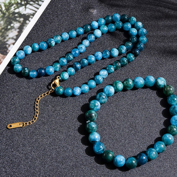 Gargantilla corta de apatita de 6 mm con cierre de langosta, pulsera de cuentas, pequeños y delicados conjuntos de joyería minimalista.